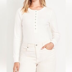 Lily & Lottie Cream Long Sleeve Button Henley Thermal Top XL NWOT scallop